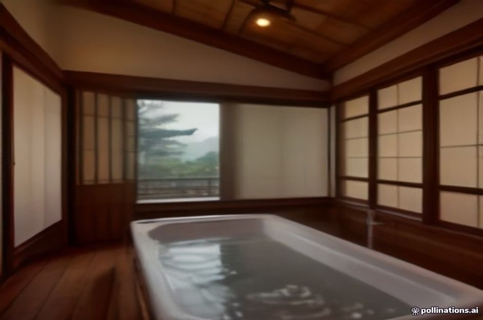 A beautifully lit modern Hanok interior in Bukchon, featuring traditional wooden beams, large glass windows looking out to a private courtya