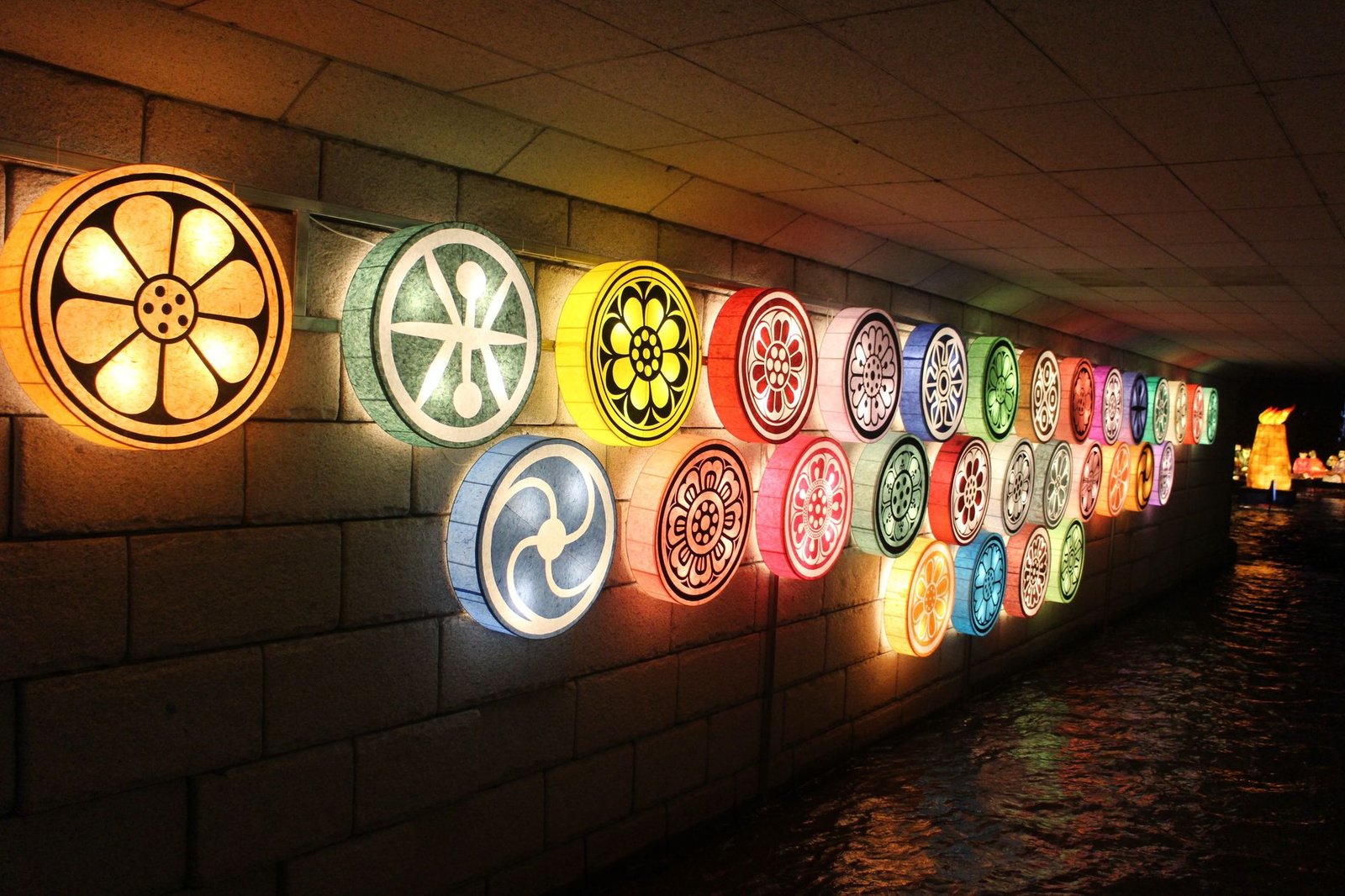 Colorful lanterns beautifully illuminated at night along Cheonggyecheon Stream in Seoul